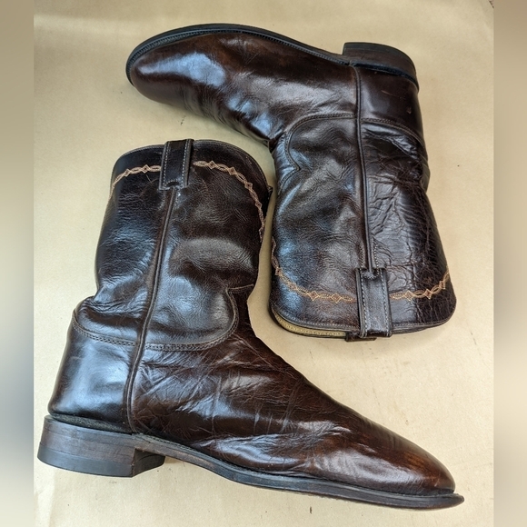 Justin Boots men's size 10.5EE brown leather J4165 great condition. Repair to le - Picture 4 of 10